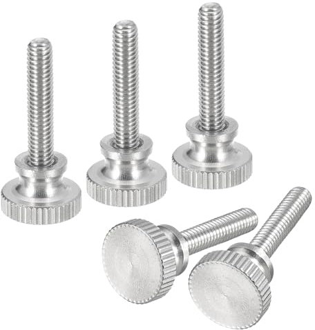 sourcing map M4x20mm Knurled Thumb Screws, 5pcs 304 Stainless Steel Flat Knurled Head Thumb Screws Bolts with Shoulder Grip Knobs Fasteners