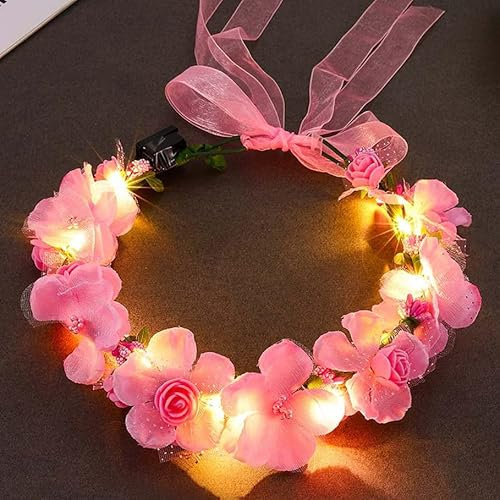 Fashband Leuchtende Blumen-Haarbänder, LED-Blumenkrone, Haarkranz, Braut-Stirnband, Girlande, Kopfschmuck, Festival-Kopfschmuck für Damen, (B)