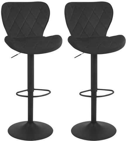 WOLTU Barhocker 2er Set, Barstuhl höhenverstellbar, Drehhocker 360°, Hocker mit Rückenlehne Fußstütze, Bistrostuhl ergonomisch, Samt Metallgestell, für Bar Bistro Kücheninsel, Schwarz, BH419sz-2