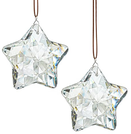 H&D HYALINE & DORA Kristall-Sonnenfänger-Prismen für Fenster, Stern-Kronleuchter, transparente, hängende Kristalle für Terrasse und Gartendekoration, 2 Stück
