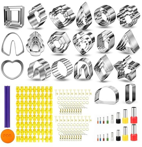 ISKDJBJG Cortadores de Arcilla Polimérica para Hacer Aretes 44 Formas Cortadores de Aretes de Arcilla 16 Cortadores Circulares 1 Sello de Letras 120 Accesorios
