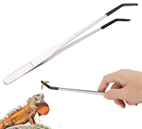 Extra Long Reptile Feeding Tongs with Rubber Tips, Stainless Steel Straight and Curved Tweezers, Duty Reptile Feeding Tongs for Aquarium & Terrarium (A)