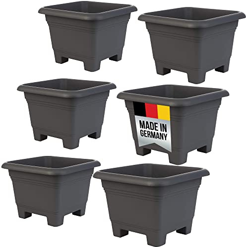 SUSTANIA Lot de 6 pots de fleurs modernes pour jardin et terrasse - Anthracite élégant - 38 x 38 x 28 cm - Résistant aux intempéries et au gel