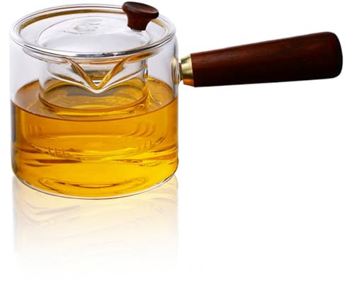 Pastoralist Teiera per Piano Cottura, teiera di Vetro con infusori per tè Sciolto Manico in Legno da 450 ml con Copertura con Stufa elettrica da tè Trasparente per la casa per la casa