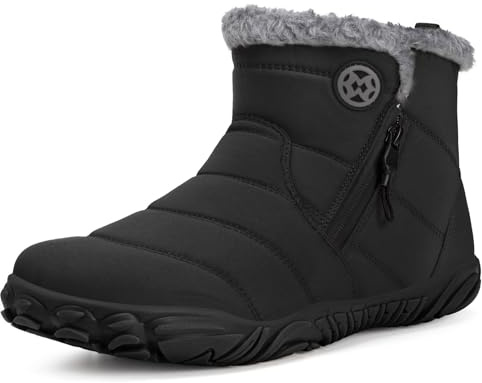 Boots for Men Women Winter Barefoot Shoes Non-Slip Warm Fur Lined Snow Boots Wide Toe Box Outdoor, Black, 6 UK