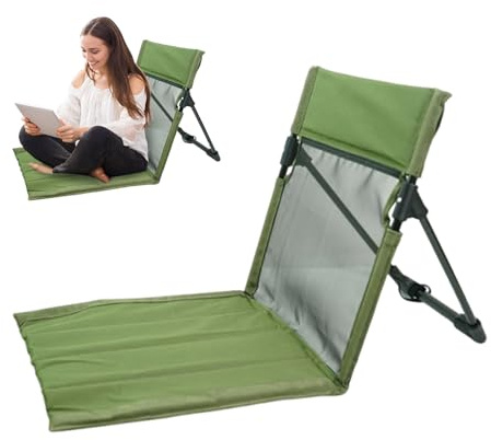Sedia da campeggio pieghevole, sedia da zaino con schienale, sedile portatile da pavimento con borsa portaoggetti, sgabello traspirante per camper, patio, escursionismo, pesca