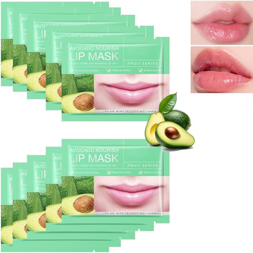 Virecose 10 Pezzi Maschere Labbra Idratanti, Avocado Lip Maks per la cura delle Labbra al Collagene Idratante Naturale