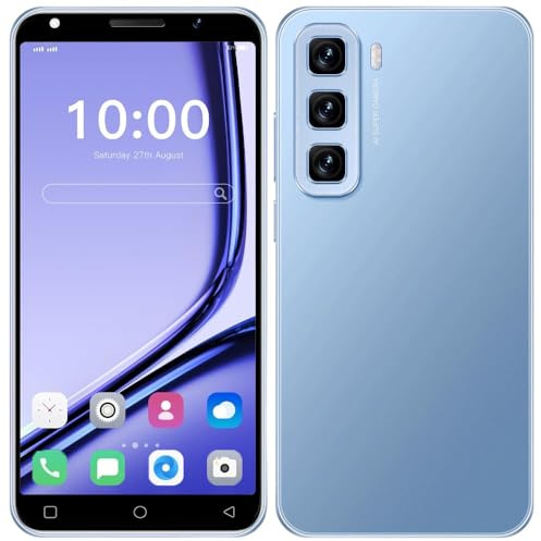 JtQtJ Cellulare Economico, Display HD da 5.0 Pollici, Dual SIM, 16GB ROM/Fino a 128GB, Doppia Fotocamera, Supporto WiFi, GPS, Bluetooth, Face ID, Telefono Android (Blu Cielo)