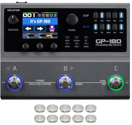 VALETON Procesador multiefectos para guitarracon modelado HD, 200+ efectos, soporte IR y NAM, looper, caja de ritmos, interfaz de audio USB GP-180