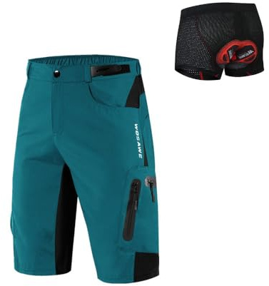WOSAWE Pantaloncini da Ciclismo Uomo w/ 3D Mutande da Bicicletta Imbottite, Loose Traspirante, Pantaloni Estivi Casual Adatto per MTB Pallacanestro Sport All'aperto(Navy XL)