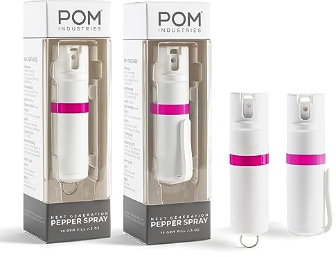 POM Pepper Spray Combo Pack Clip & Keychain - Maximum Strength OC Spray Self Defense- Tactical Compact & Safe Design - 25 Bursts & 10 ft Range - Stream Spray Pattern