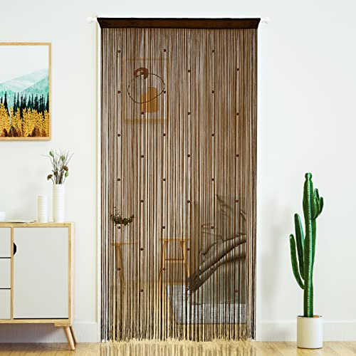 YaoYue Beaded Curtain Door String Curtains for Doorway Tassels Beads Hanging Fringe Hippie Room Divider Window Hallway Entrance Wall Closet Bedroom Privacy Decor (39×110in/100×280cm, Coffee)