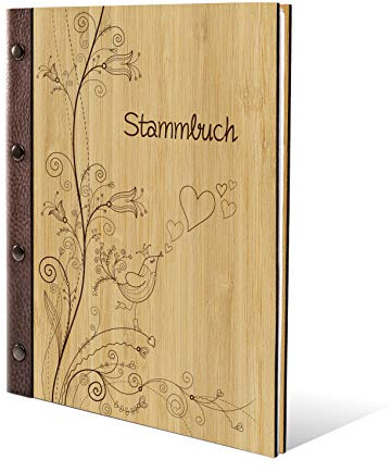 Stammbuch Bambus Cover Echt Leder Rücken Stammbuchformat A5 (175x220mm) hoch inkl. Extras - Liebesbaum