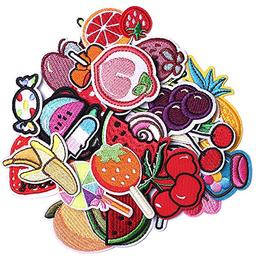 Harsgs Lot de 40 patchs brodés en forme de fruits, à repasser ou à coudre, pour vêtements, robes, chapeaux, jeans, accessoires de bricolage
