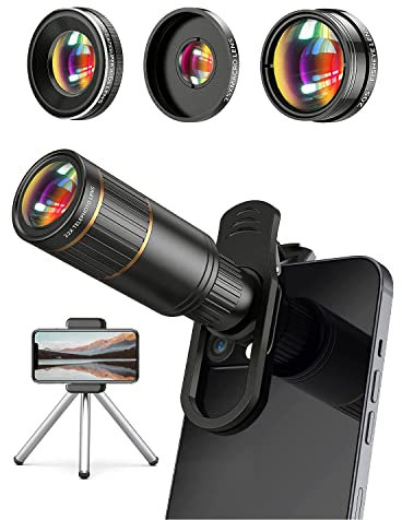 Handy-Kamera-Objektiv-Set, 4-in-1, COSULAN-Befestigung, Handyobjektiv, 22-fache Teleobjektiv, 205°-Fischaugenobjektiv, 25-fache Makrolinse, kompatibel mit allen iPhones und Android-Smartphones