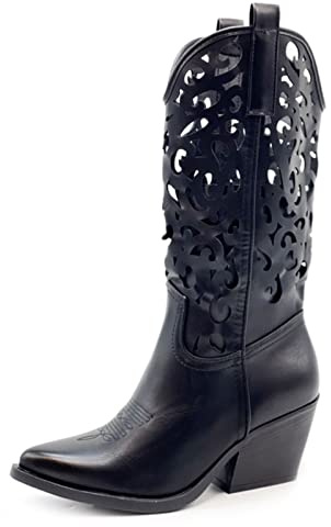 Toocool Santiag Femme, Bottes d'Été pour Femmes, Brogues Texanes pour Femmes, Camperos Texanes, Bottes G629 [36, Yg888 Noir]