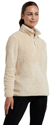 Mountain Warehouse Teddyfleecejacke für Damen -warmes und kuscheliges Damen-Sweatshirt, Oberteil mit halbem Reißverschluss, Leichter Pullover, Antipilling-Fleece, Winter Beige Damengröße EU 44