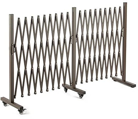 TECSPACE Aluminum Expandable Garden Fence, Portable Barricade Gate with Casters, Adjustable Retractable Fence Mobile Barricade Safety Barrier (Brown, 201×15×41 inch)