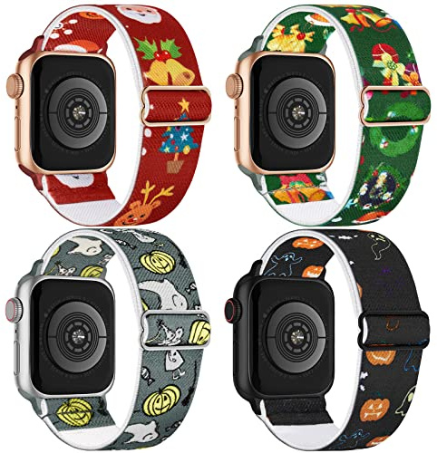 CCnutri Elastiskt nylonloop-armband kompatibelt med Apple Watch mm, iWatch SE Serie 10-2 44-49 mm, tyg flätat sportband för kvinnor och män