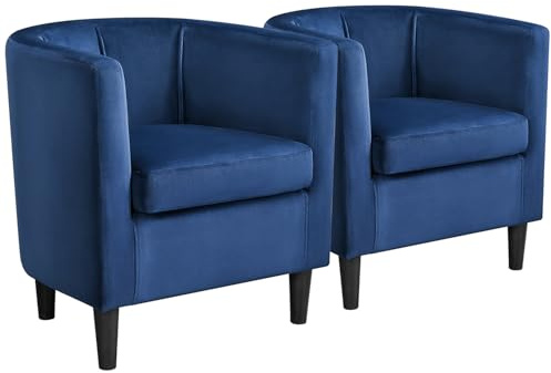 Yaheetech Velvet Tub Chairs set of 2, Accent Living Room Chairs set of 2, Barrel Upholstered Armchairs, Modern Club Sofa Chairs for Bedroom Lounge Reception, Blue