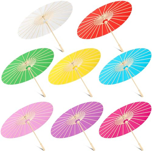 Sanwuta 8 Pcs 23.6 Inch Paper Parasol Umbrellas Chinese Japanese Handmade Oil Paper Sun Umbrella for Wedding Bridal Party Photo Props DIY Decor Garden Parties Tea Party Decorations(Multicolor)