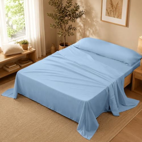 Sábanas 105x190 - Juego de Sábanas 3 Piezas - 100% Microfibra Suave y Transpirable - Sábana Bajera Ajustable, Encimera y Funda Almohada - Ropa de Cama Ligera (Cielo)