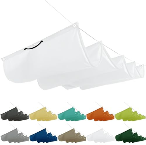 Einziehbares Sonnensegel 2x5M, Sonnenschutz terrasse einziehbar, pergola beschattung schienensystem mit ösen und Seil für Terrassenüberdachung & Wintergarten, Weiß