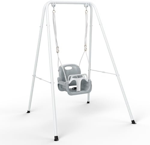 Altalena per bambini cresce con il tuo bambino, 2 in 1, per bambini dai 18 mesi ai 6 anni, pieghevole da giardino, per interni ed esterni (bianco)