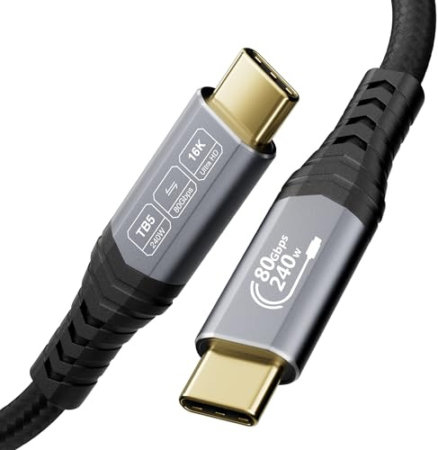 CABLAPTOP 80Gbps Thunderbolt 5 Câble Type-C, 240W avec jusqu'à120 Gbps, Prise en Charge Vidéo Simple 16K Double 8K/6K@60Hz pour Périphériques USB 4.0, USB-C, Display, Laptop, Dock Smartphone, 0.5m