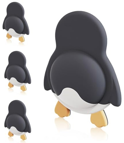 Set di 4 fermaporte, fermaporte a muro, dispositivi di protezione per porte, riutilizzabili, in silicone (design pinguino).