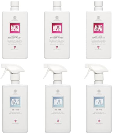 Autoglym Ultimate Screenwash, 500ml, concentrated car screenwash (set of 3) upto 8L, down to -45°C & Autoglym De-Icer, 500ml Fast Acting Car de-Icer Spray (set of 3) to Quickly Clear snow,ice,frost