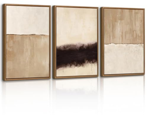 WENGTIAO Lienzos Cuadros Decoracion Enmarcados, Vintage Abstracto Cuadros, Negro Marrón y Beige Minimalista Láminas Sobre Lienzo para Moderno Salones Dormitorios Decoracion Pared 30x40cmx3