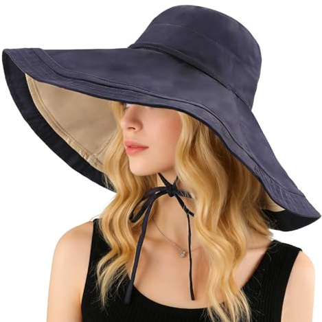 AYPOW Donna Reversibile Cappello da Sole con Tesa Larga, Protezione UV Regolabile Cappello Pescatore, Pieghevole Moda Estivi Cappellini da Spiaggia per Escursionismo Campeggio Giardinaggio