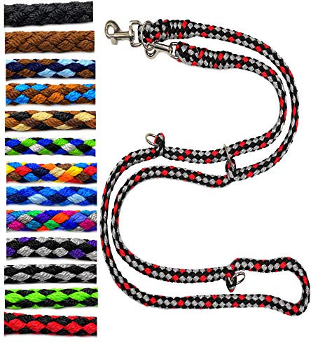 Hundeleine große Hunde bis 80 Kg Doppelleine Jumbo 2,40m / 2,80m / 3,50m / 5m verstellbar Übungsleine/Führleine sehr stabil (2,40m 3fach verstellbar, Ohio (Schwarz-Silber-Rot))