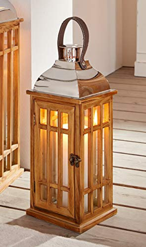 Dekoleidenschaft Laterne Wood aus Holz & Glas, 40 cm hoch, Holzlaterne mit Henkel & Metalldach, Windicht, Bodenlaterne, Kerzenlaterne, Wohnzimmer Deko, Braun