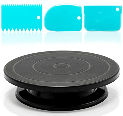 11”Rotate Turntable Sculpting Wheel Revolving Cake Turnable Black Painting Turn Table Stand for Paint Spraying Spinner,with 3 Scraping Tools-Spray Painting Spinner, Cake Decorating, DIY Projects