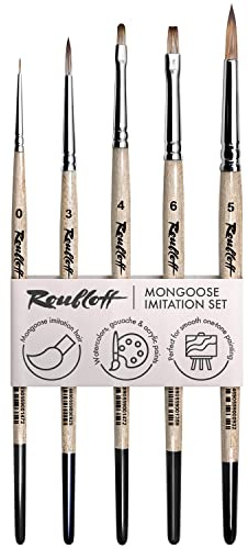 Roubloff Professionelles Mangusten-Imitations Pinsel-Set | 5 Runde + Ovale + Flache Synthetische Pinsel In Größen 0 3 4 5 6 | Verwenden Sie Es Mit Acryl, Aquarell, Gouache Und Öl