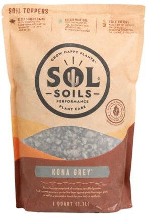sol soils Kona Grey Soil Topper – St. Cloud Grey Granite Decorative Rocks for Potted Plants, Succulents, Cactus, Houseplants, and More – Top Dressing for Water Retention & Pest Protection – 1 Quart