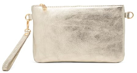 Mauro Pelletteria Pochette Donna con Tracolla Borsa Clutch Donna Elegante in Pelle Morbida Made in Italy Borsa da Polso Modello Mya Oro Platino