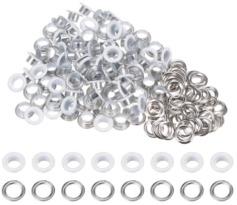 QUARKZMAN 100 Ensembles d'Œillets Métalliques Ronds de 6mm ID avec Rondelles, Œillets en Fer pour Scrapbooking, Chaussures, Vêtements, Cuir, Toile, Sacs, Tissus, Ceintures, Blanc