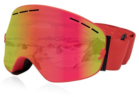 Queshark Lunettes de Ski, Lunettes de Ski avec Double Lentille Sphérique, Protection UV400, Anti-buée et Anti-éblouissement, Compatibles avec Les Casques pour Les Hommes, Les Femmes et Les Jeunes