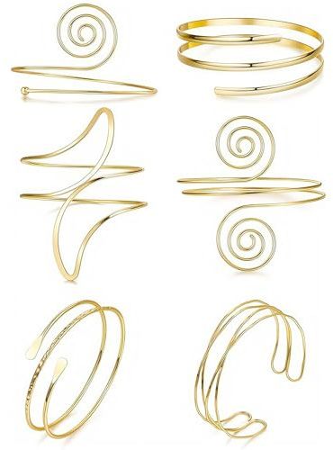LunarCharm set da 6 bracciali dorati da braccio, bracciale da braccio aperto per donne, bracciale regolabile, set bracciali a spirale minimalista