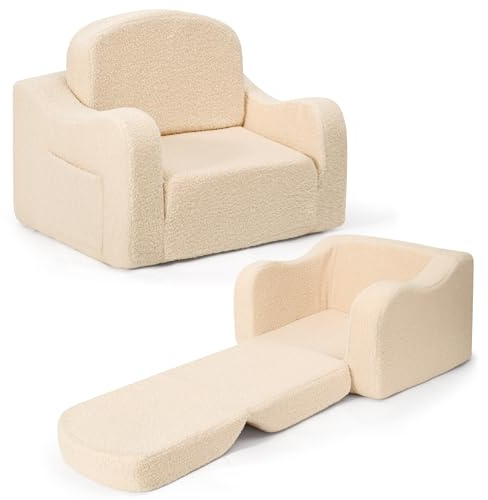 Airpanda Comfy Toddler Chair & Kids, 2-in-1 Soft Couch Fold Out for Kids, Toddler Chairs Comfy 1-3 Years Old, Convertible Plush Sofa to Lounger for Girls and Boys, Beige