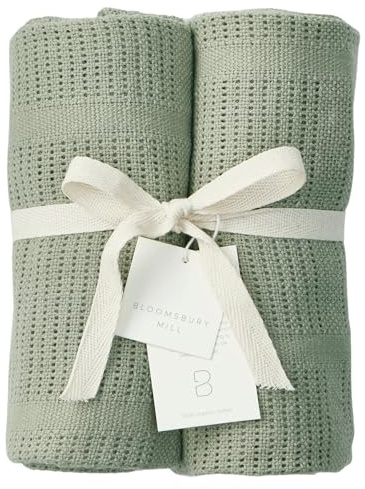 Bloomsbury Mill - Cellular Blankets Baby - 100% Organic Cotton - 2 Pack - Sage Green - Newborn Essentials - Soft Breathable Baby Blankets for Pram, Cot, Moses Basket - 75x95cm