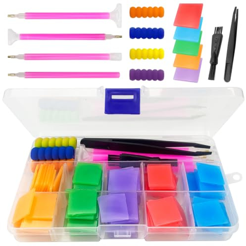 100Pcs DIY Diamond Painting Glue Clay, Diamond Art Painting Wax Squares | 5D Diamond Painting Accessories and Tools for Embroidery Cross-Stitch and Nail Art – 5 Colors, Storage Box Included