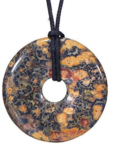 Morella Women's Necklace 31.5 inch - 80 cm Gemstone Donut gem Pendant Leopard Jasper in a Velvet Bag