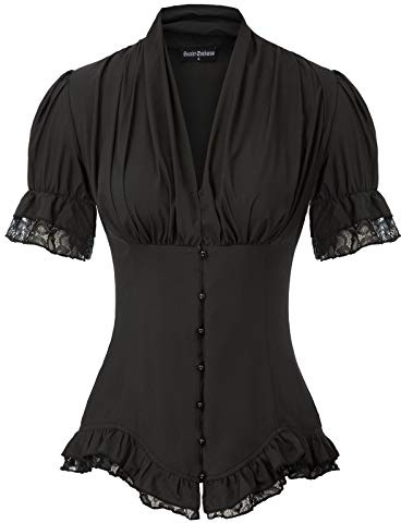 SCARLET DARKNESS Damen Rüschenbluse Mittelalter Spitzen Shirt Gothic Bluse