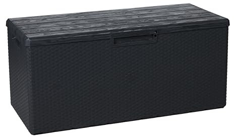 Toomax Baule multibox portofino da esterni con seduta, 340 litri, effetto legno, colore antracite, dimensioni cm123,7x54,5x56,2h.