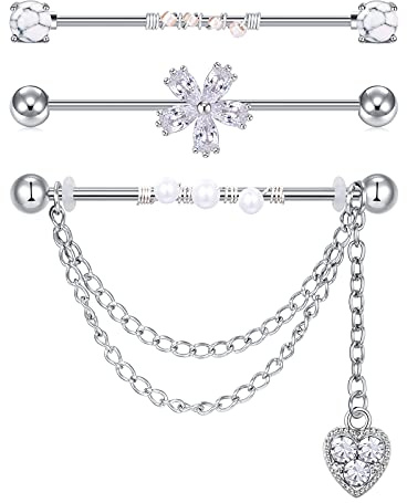 D.Bella 3Pcs Piercing Industriel Acier Inoxydable 1,6 x 38 mm Industriel Barbells Chaine Barres Boucle d'Oreill Cartilage Bijoux de Piercing 38mm