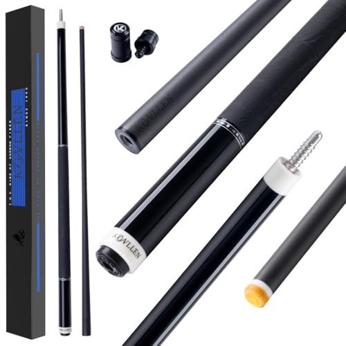 KONLLEN Carbon Fiber Pool Cue, Low Deflection Shaft with Pro Taper, Ebony Inlay Design, 12.5mm Tip, Adjustable Weight System